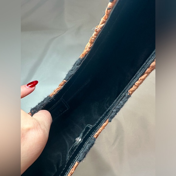 Staud Raffia Moon Tote, Black Leather & Tan Woven Bag - Picture 12 of 12